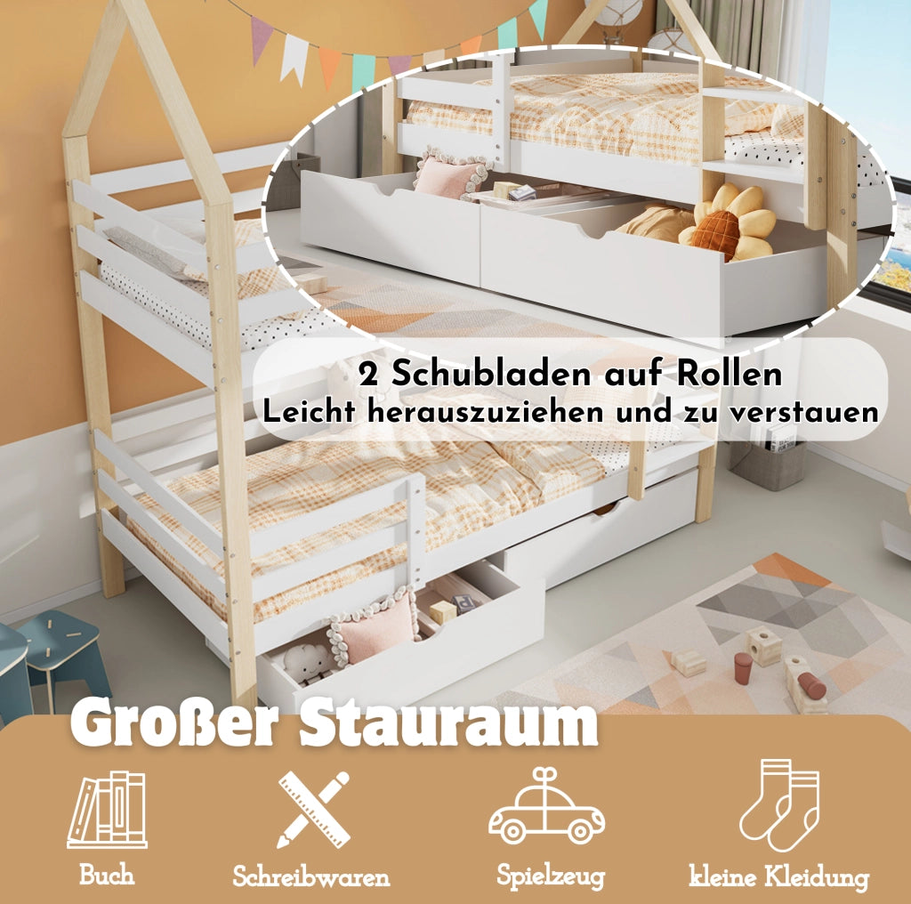 Letto a castello per bambini 90x200 cm con cassetti