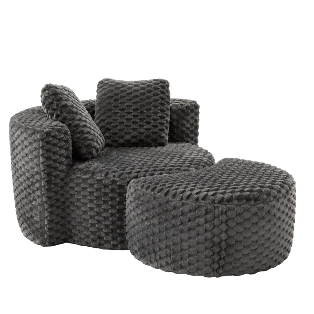 Poltrona compatta con pouf, design moderno 360°, senza montaggio, tessuto, grigio scuro, 130×115×103 cm