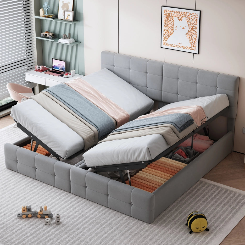 Letto matrimoniale – 180x200 cm – idraulico contenitore multiuso – velluto grigio