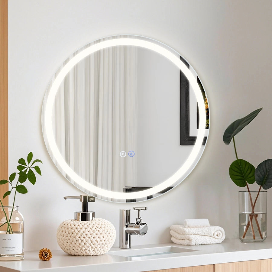 ZMH Specchio da bagno con funzione antiappannamento IP44 Rotondo Bianco Specchio da bagno variabile