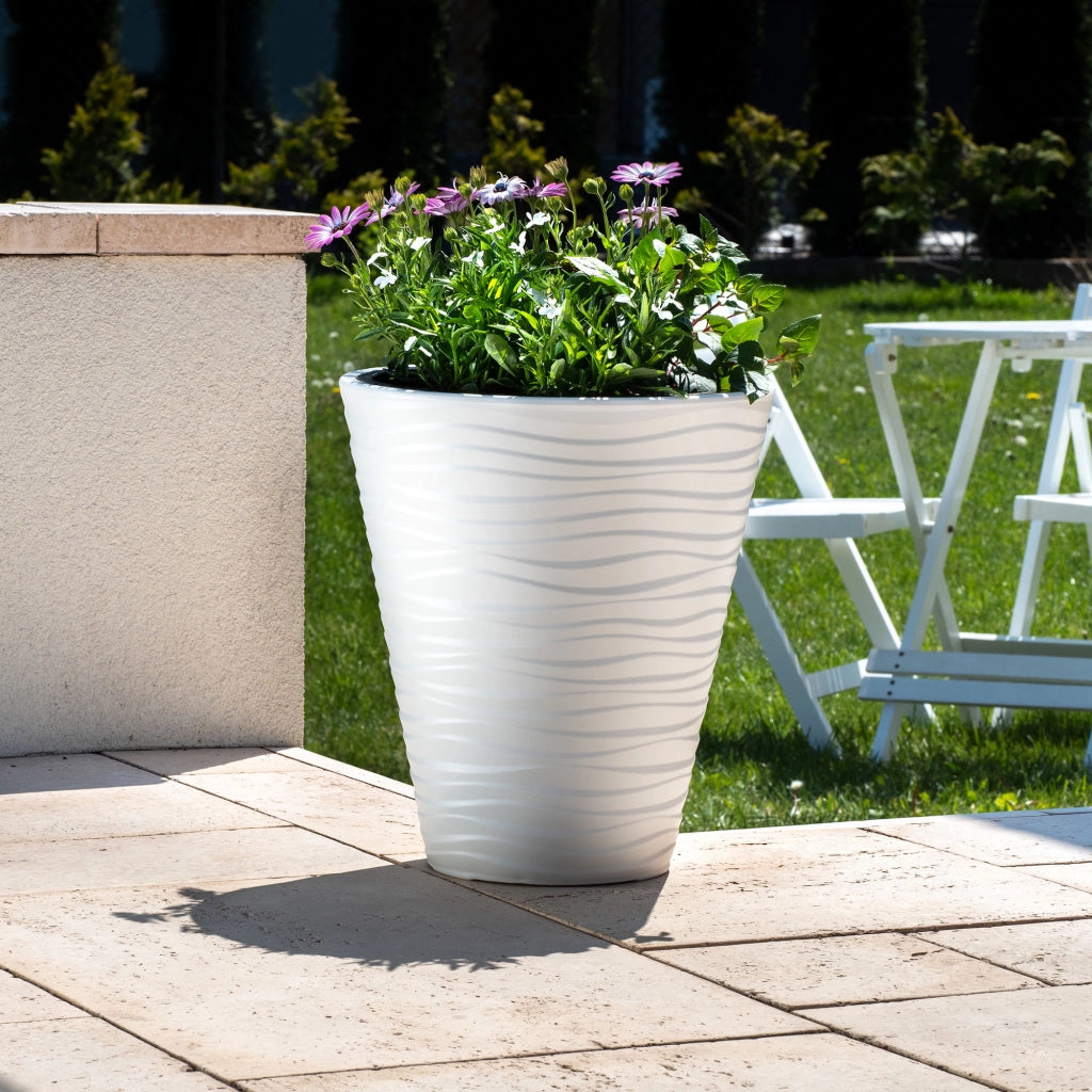 Vaso da fiori KADAX 35 cm con coperchio e inserto, in plastica bianca.