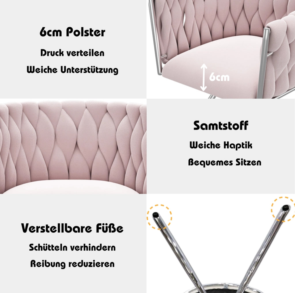 Sedia girevole in velluto rosa con schienale curvo