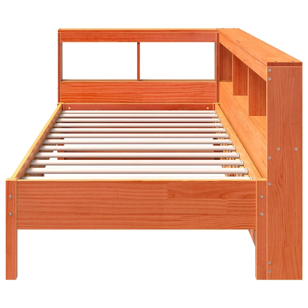 Letto Libreria senza Materasso-Struttura Letto con contenitore Marrone Cera 90x200 cm in Pino 505392