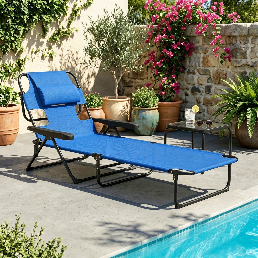 Lettino da giardino pieghevole ¨C zephmum ¨C nero e blu scuro 194x72x31 cm