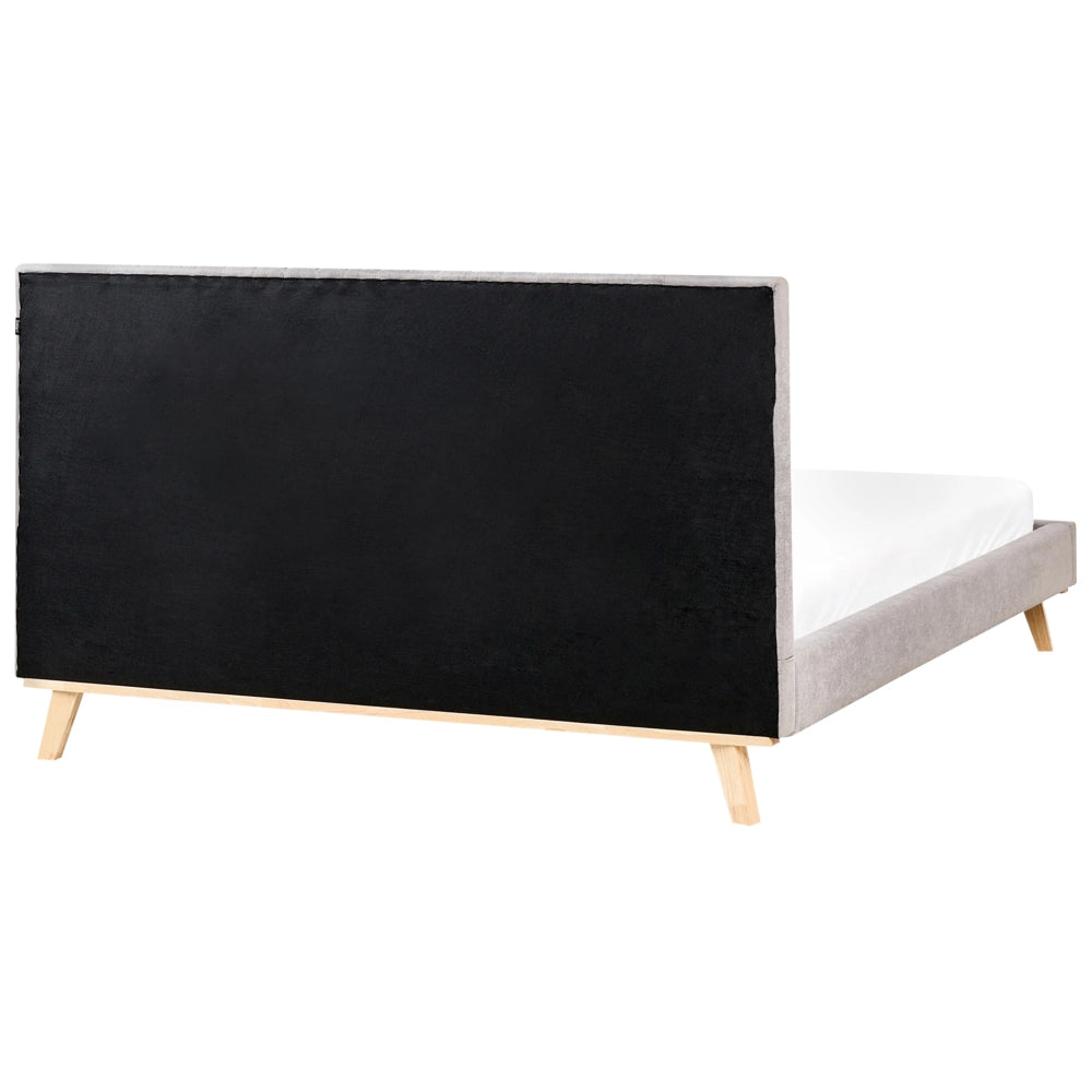 Letto matrimoniale in ciniglia grigio chiaro 160 x 200 cm struttura imbottita testiera trapuntata a canale