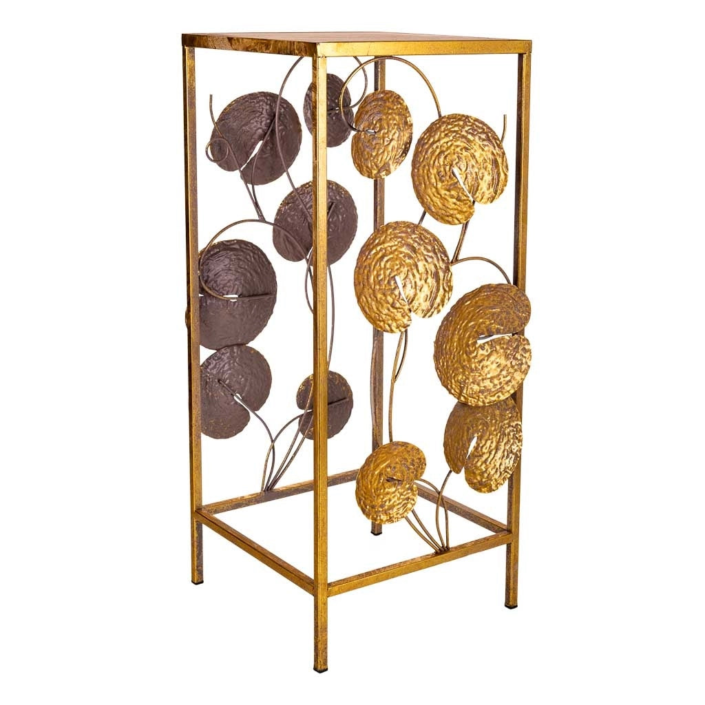 Tavolino angolare in metallo dorato 28x28x66h
