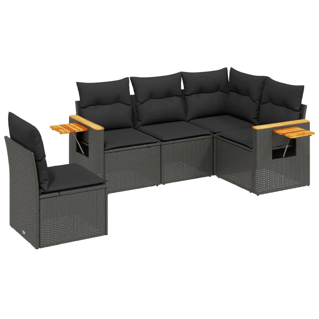Set Divani da Giardino 5 pz con Cuscini in Polyrattan Nero 3259213