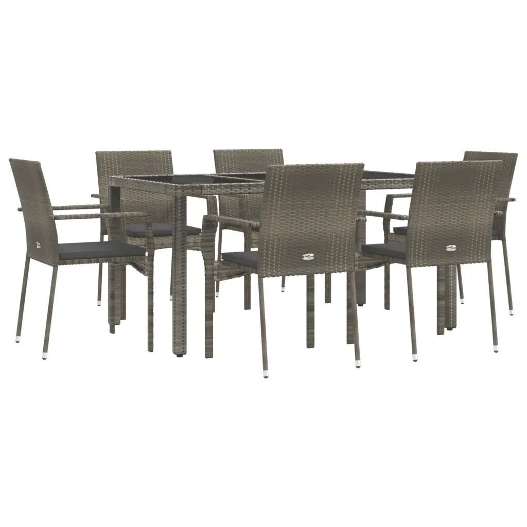 Set da Pranzo da Giardino 7 pz con Cuscini in Polyrattan Grigio 3184984