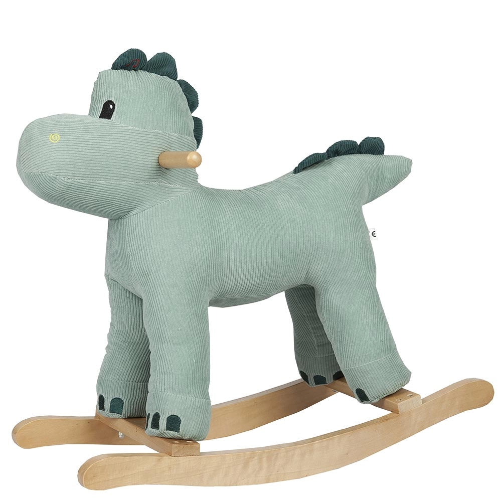 Dinosauro a Dondolo Verde in Peluche con Suoni Realistici Base in legno 3+