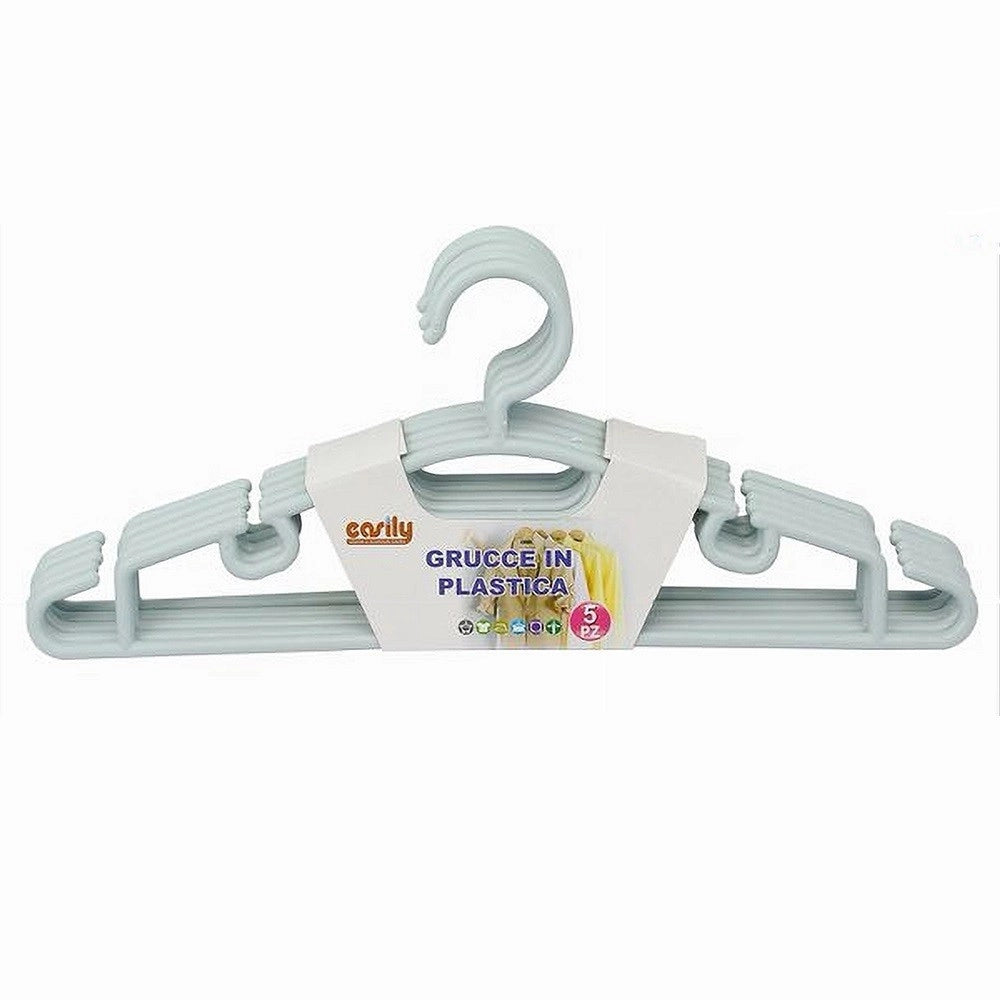 Trade Shop - Set 5 Pz Grucce Stampelle Appendiabito Plastica Vestiti Pantaloni Azzurro 79322 -