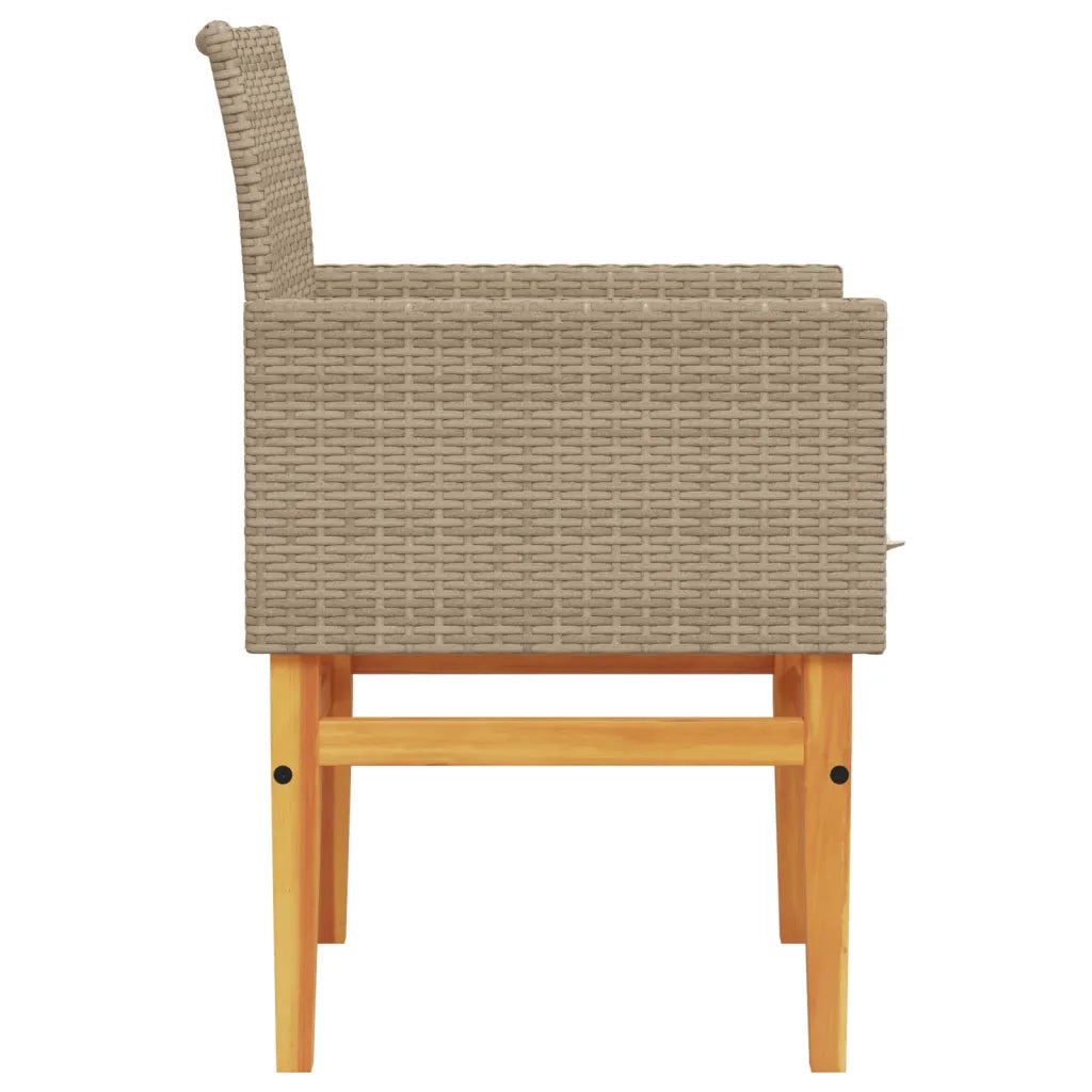 Sedie Giardino con Cuscini 2 pz | Sedie da Esterno Beige Polyrattan Legno Massello