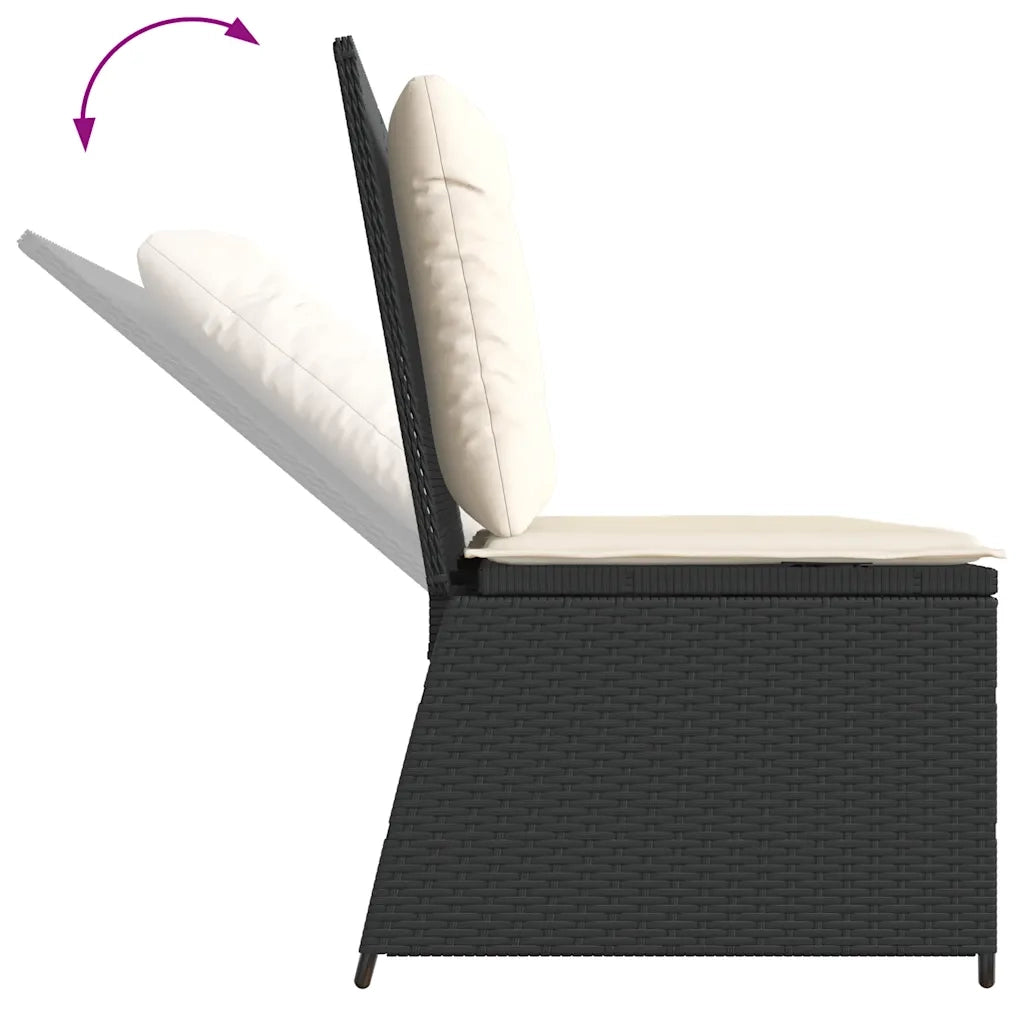 vidaXL Panca Reclinabile da Giardino con Cuscini Nera in Polyrattan