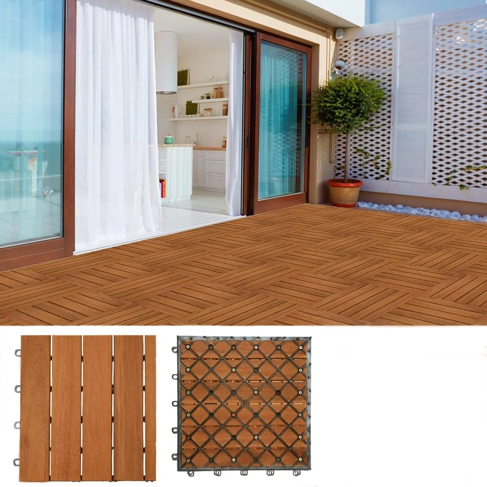 Casaria Piastrelle Legno Acacia 22pz Certificato FSC® Mattonelle 2m² ad Incastro 30x30cm Esterno