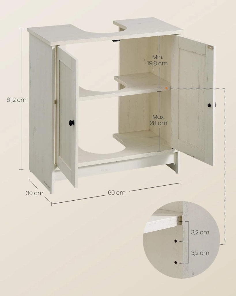 Bathroom Vanity Unit, Toolless Toolless Quick Assembly, Washbasin Cabinet with Adjustable Shelf with or Without Column, Vintage White BBC223WJ01