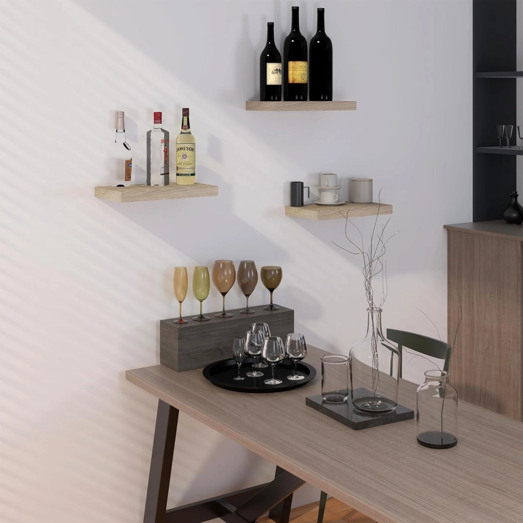 Set di 4 Mensole da Muro, Noce Chiaro, 60cm, in Legno MDF, Librerie Scaffale da Parete Portaoggetti, Stile rétro, Mensole Sospese Decorative per Salotto Cucina Corridoio