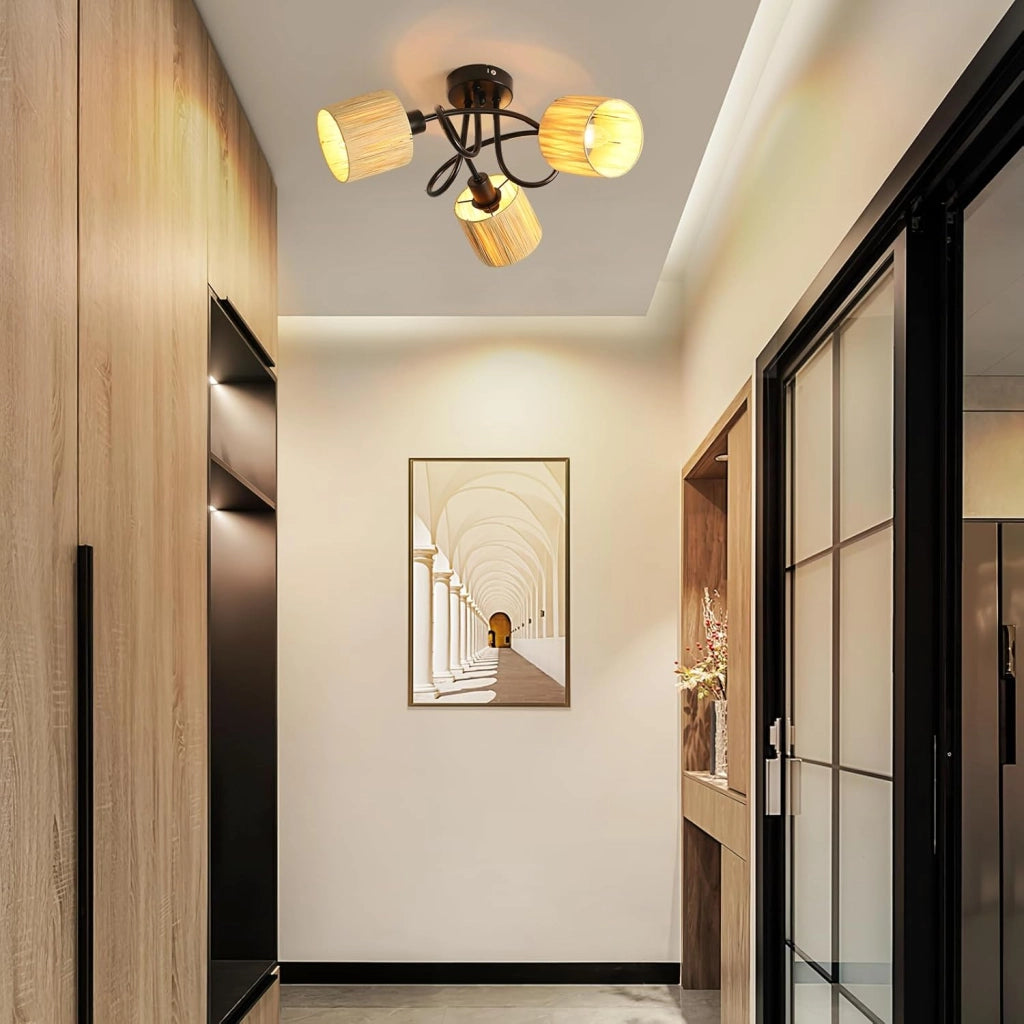 ZMH Faretto da soffitto a 3 luci E14 Nero Naturale Lampada da soffitto Carta Soggiorno