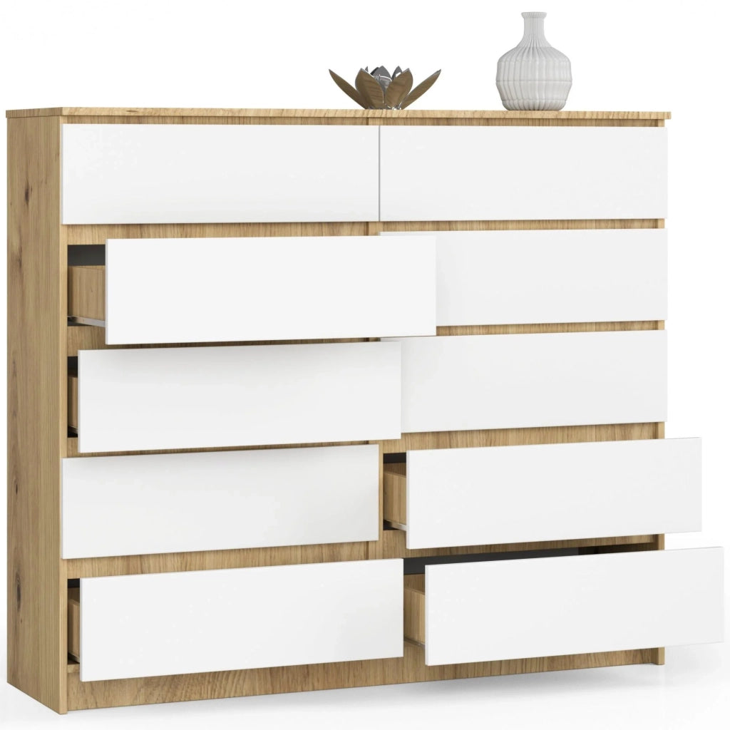 Cassettiera AKORD K140 Quercia Artisan 138 cm 10 cassetti inserto frontale Bianco 138x40x121 cm
