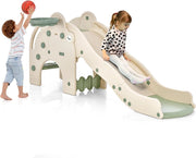 Scivolo per Bambini Forma di Elefante, 4 in 1 Scivolo con Canestro da Basket e Pallone, Scalini Antiscivolo, Set di Giocattoli Scivolo per Bambini 18 Mesi+(Verde)
