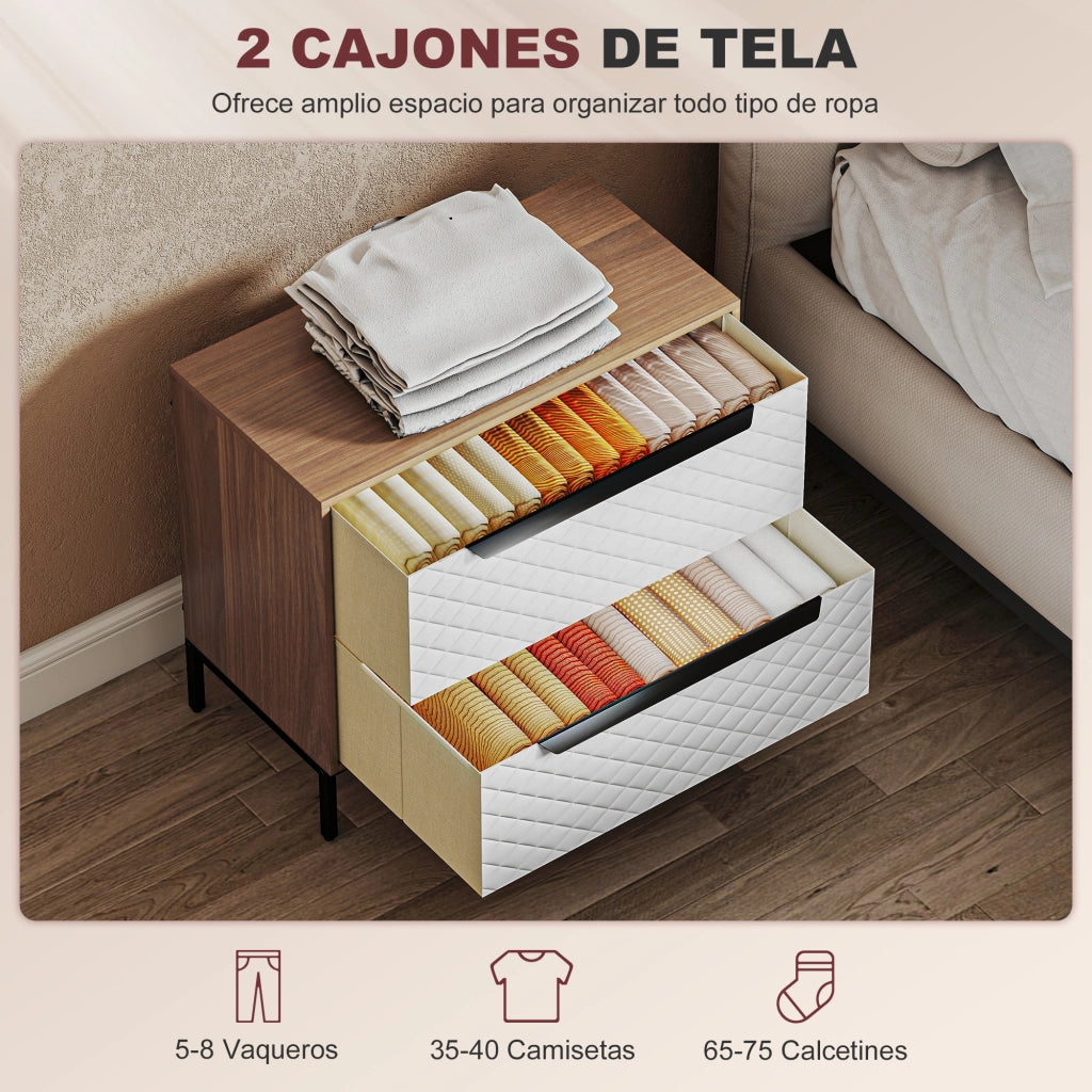 Cassettiera con 2 Cassetti Tessuto Diamante ¨C Zephmum ¨C Naturale e Bianco
