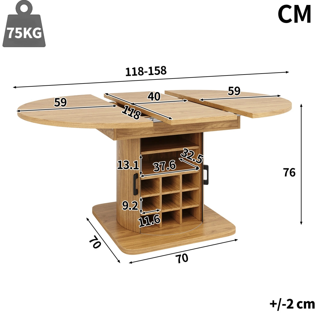 Tavolo da pranzo allungabile con vano contenitore, MDF e metallo