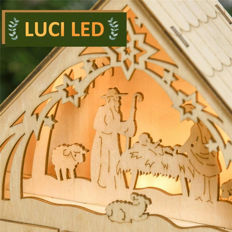 CALENDARIO DELL'AVVENTO IN LEGNO CON 24 CASSETTI E PRESEPE INTAGLIATO - 26.6X6X30CM