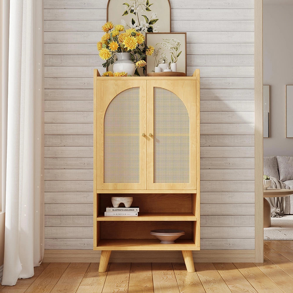 Buffet in rattan con 2 porte e 2 scomparti aperti - Xylo - L60¡ÁP40¡ÁH121 cm - Multifunzionale per ingresso, soggiorno o cucina