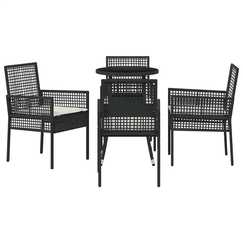 Set da Pranzo per Giardino 5 pz | Set Salotto da Giardino Nero polyrattan