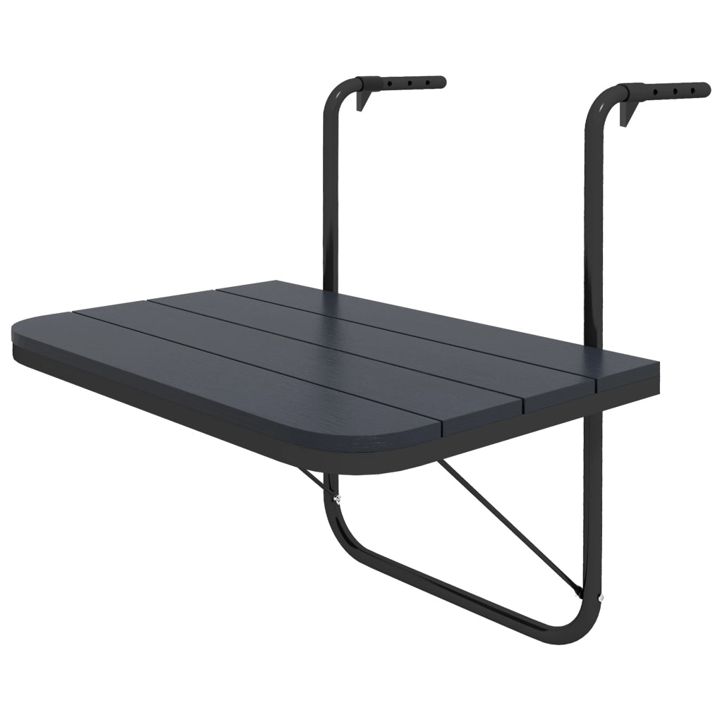 Tavolino da Balcone Pieghevole e Regolabile, in Alluminio e Legno Composito, 60x40x55-64 cm, Nero
