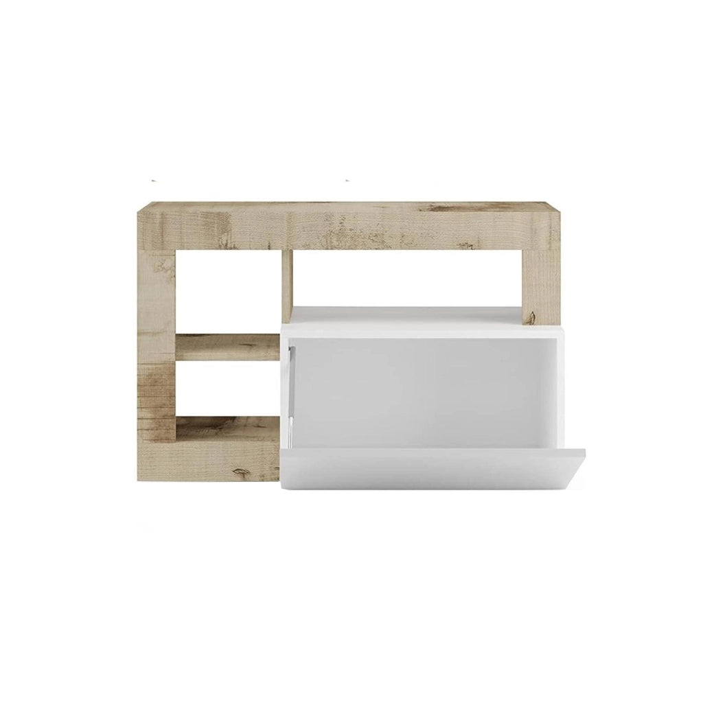 Scarpiera Adonide, Mobile portascarpe, Armadio da ingresso multiuso, Mobiletto per calzature, Made in Italy, 91x35 h58 cm, Bianco lucido e Acacia