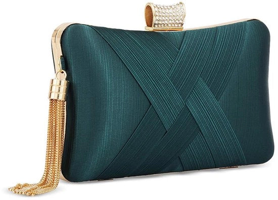 Clutch per donna, borsa serale, borsa a mano designer, clutch per party, portafoglio, grande, verde scuro, penna elegante, piccola