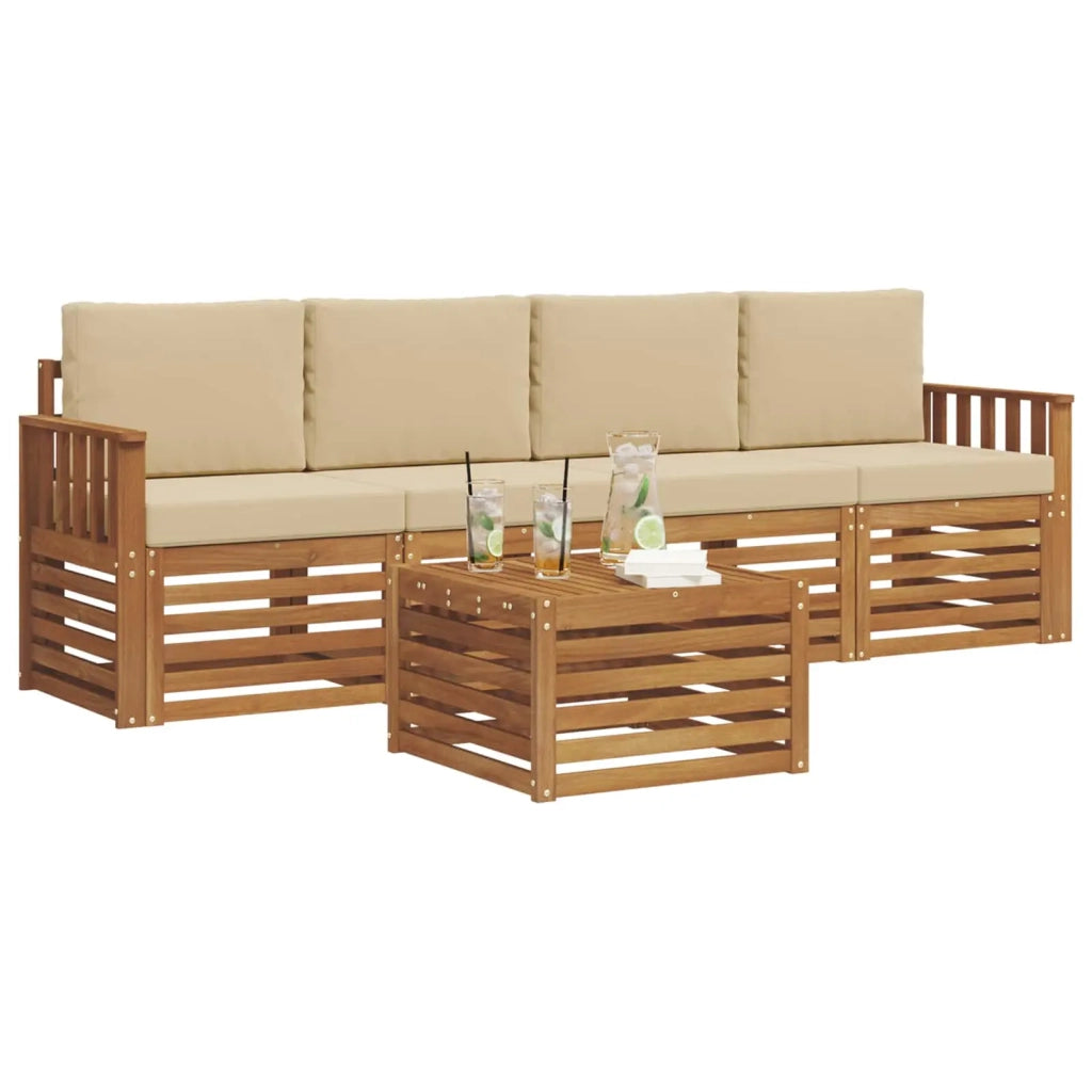 Set di divani da esterno con cuscino 5 pcs Naturale e Beige
