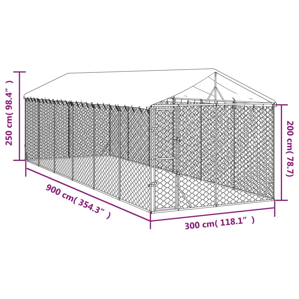 Cuccia/gabbia/recinto/zaino per animali da esterno con tetto argentato 3 x 9 x 2,5 m Argento 02_0041903