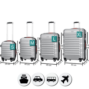 Set 4 Valigie Rigide Trolley Easy Roll Bagaglio a Mano e Stiva da Viaggio in ABS Argento