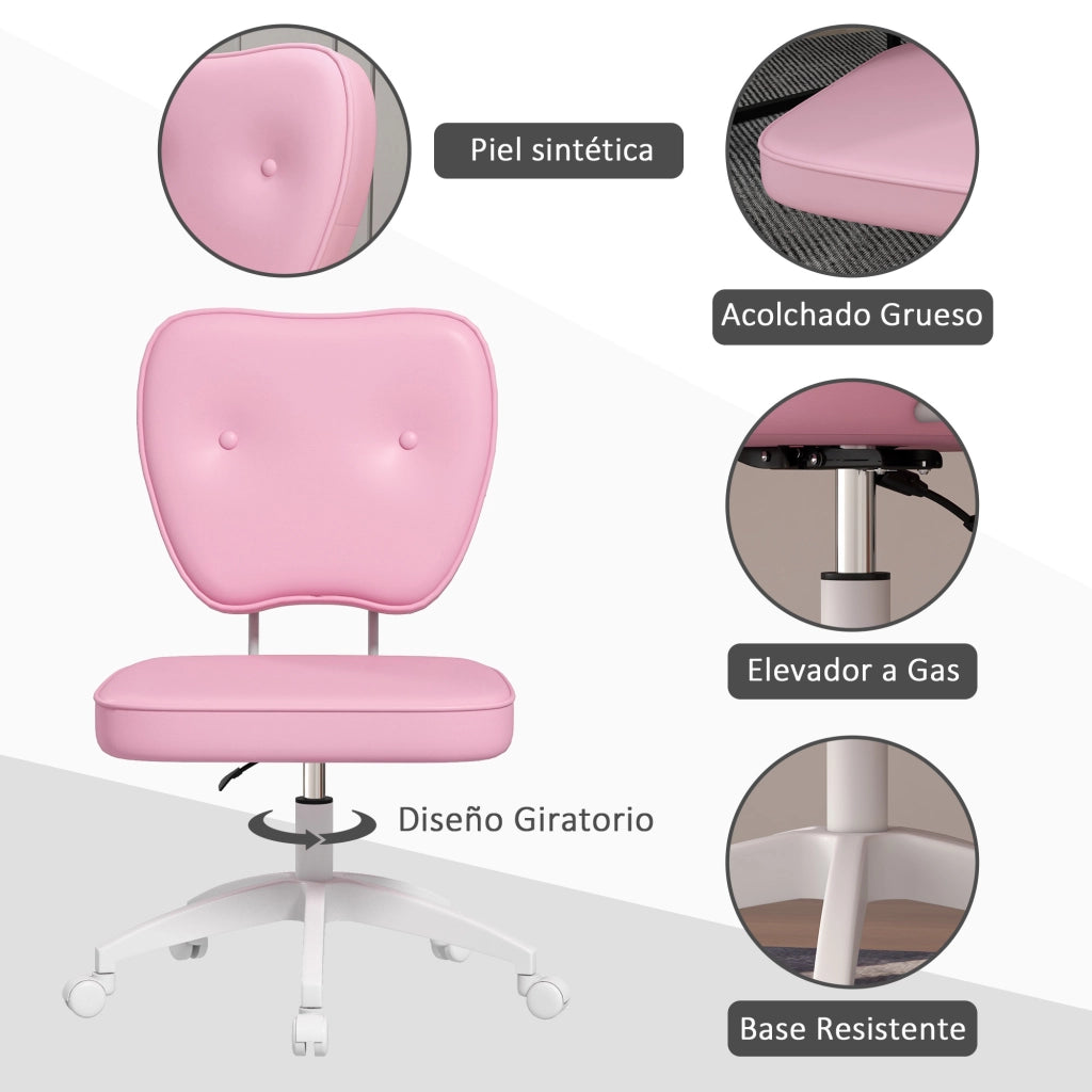 Sedia da Ufficio Girevole Imbottita in Ecopelle ¨C Zephmum ¨C 46x59x82-92 cm Rosa