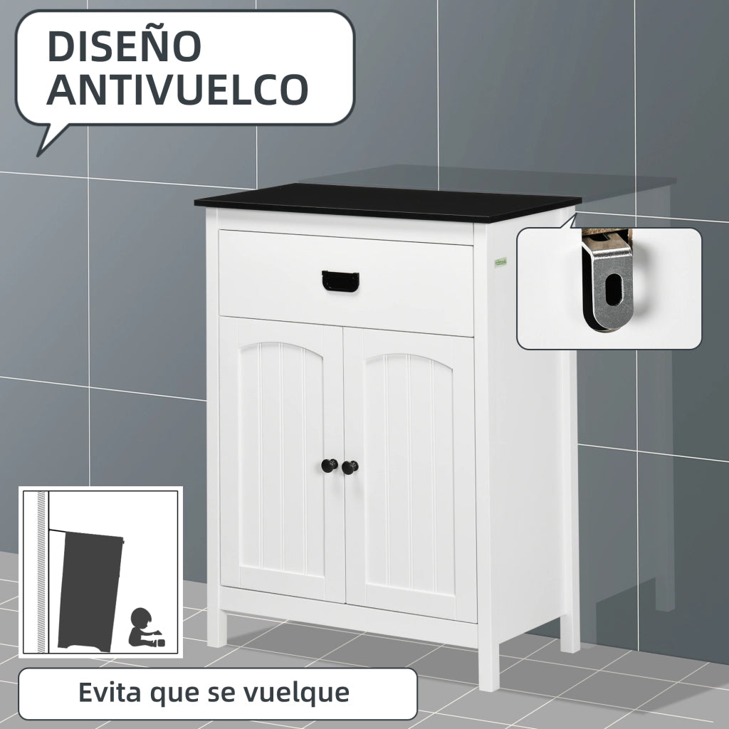 Mobile da Bagno con Cassetto e Ripiano ¨C Zephmum ¨C Bianco 60x30x80 cm