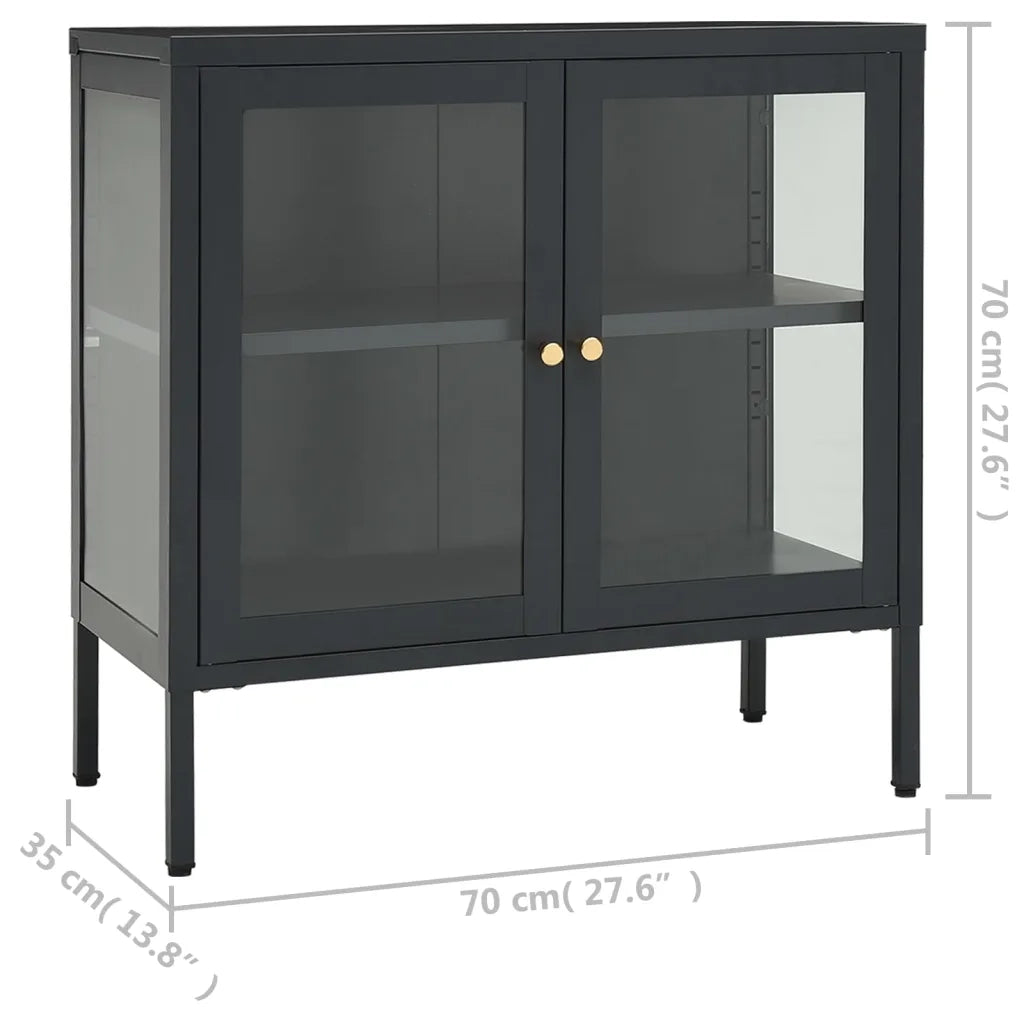 Credenza | Madia | Buffet da pranzo | Armadio da pranzo Antracite 70x35x70 cm in Acciaio e Vetro