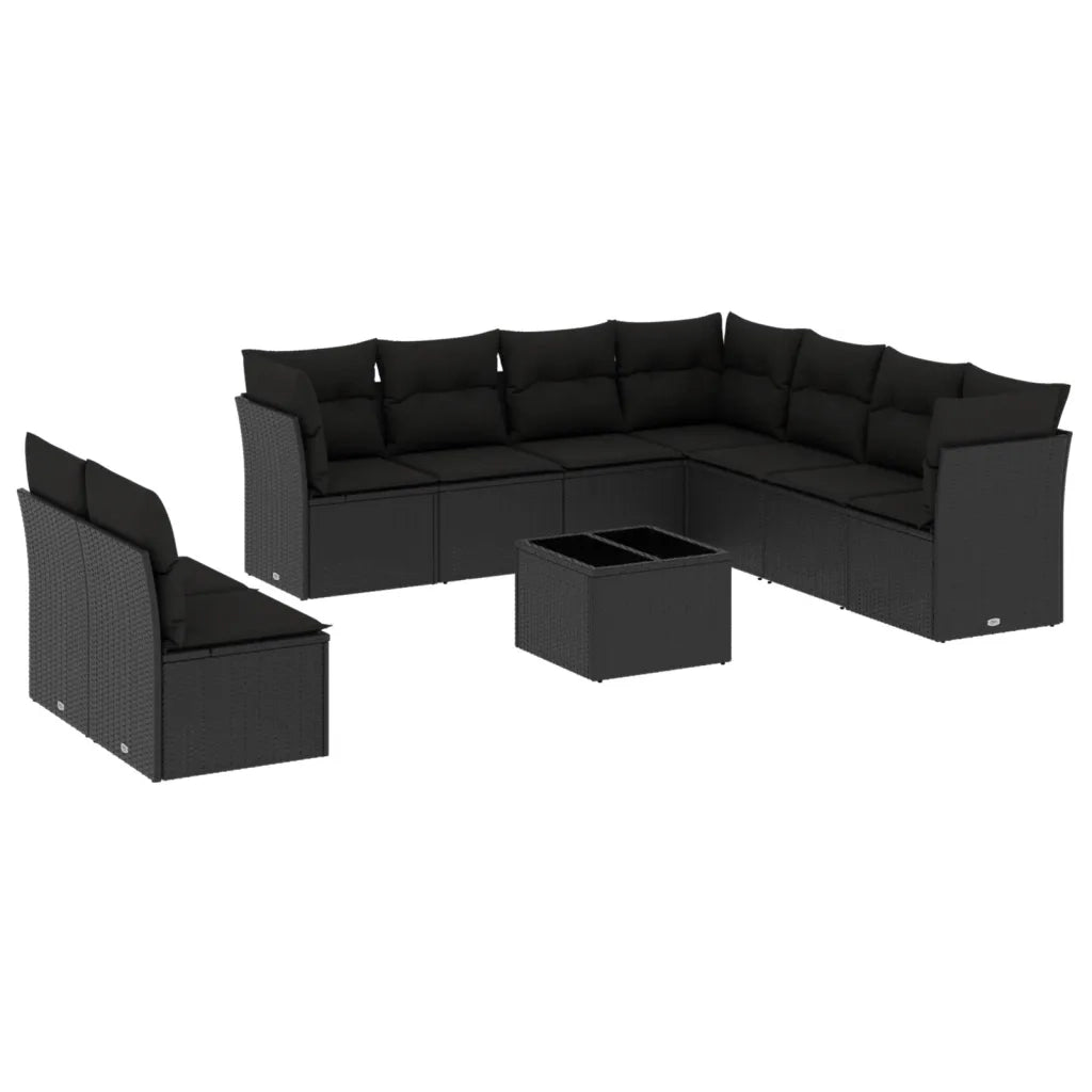 Set Divani da Giardino 10pz con Cuscini in Polyrattan Nero 3249684