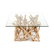 Tavolino basso WOODEN quadrato 80 cm – Tavolino design in legno di galleggiamento e vetro temperato
