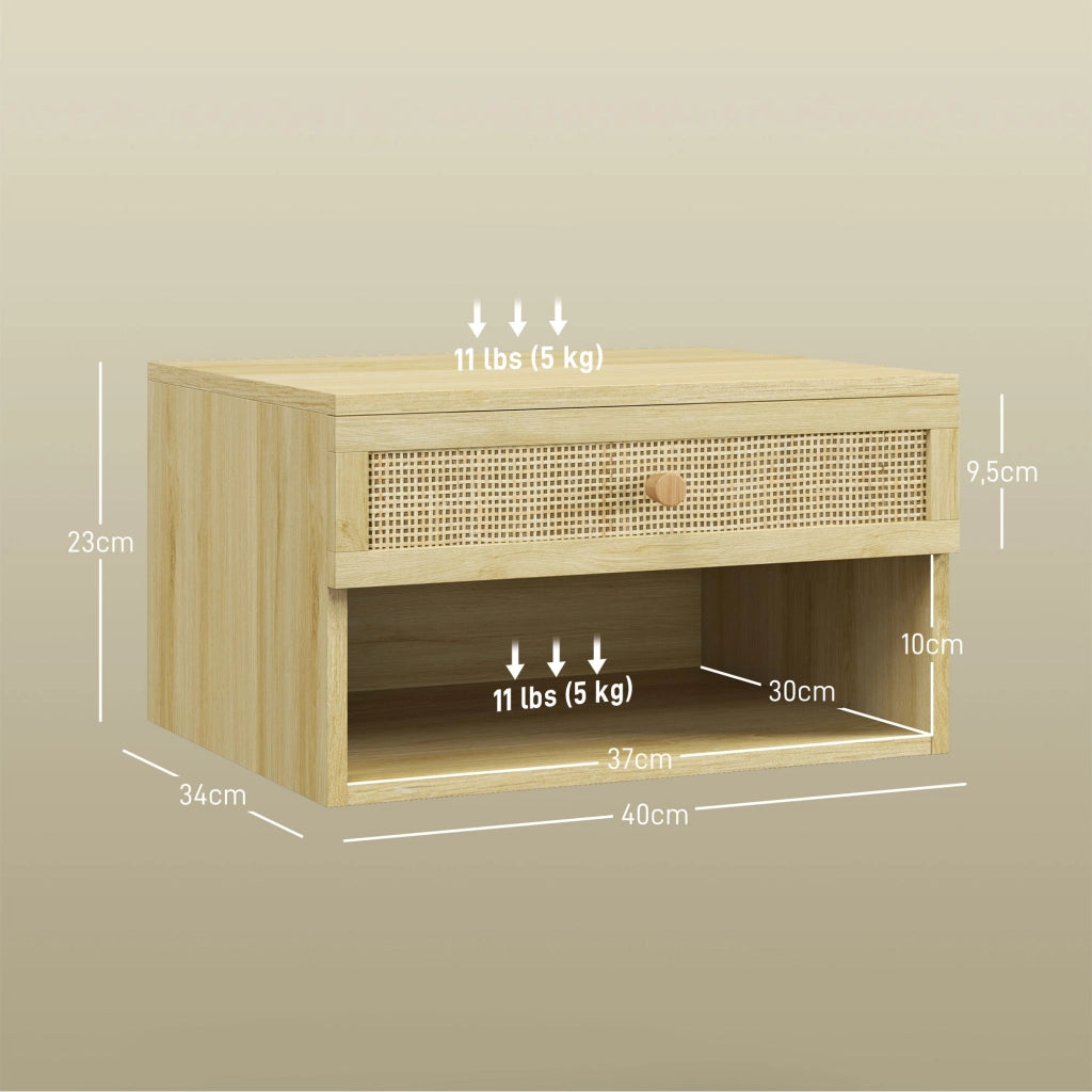 Comodino a muro con cassetto scorrevole e nicchia ¨C zephmum ¨C 40x34x23 cm