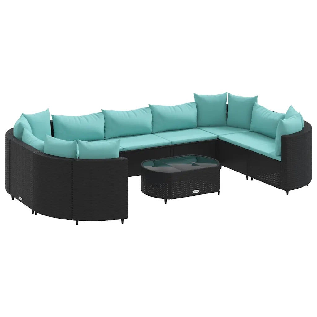 Set Divani da Giardino 10pz con Cuscini in Polyrattan Nero