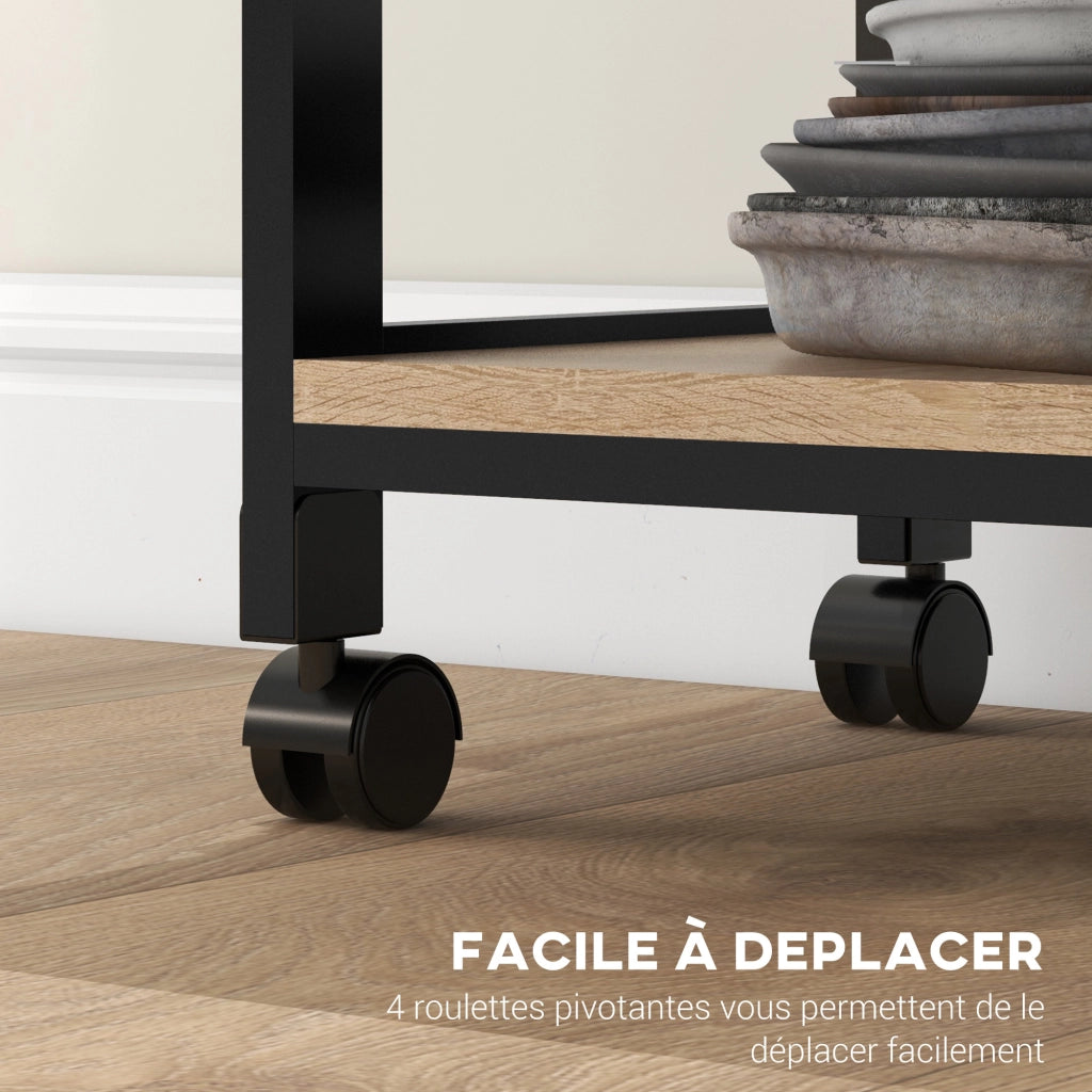 Tavolo da cucina con carrello, 2 ripiani, cassetto e scaffale ¨C zephmum ¨C legno quercia chiaro e nero