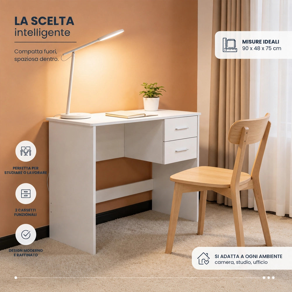 Scrivania da Ufficio Bianca Porta PC da Casa con Cassetti 90x48x75cm Salvaspazio