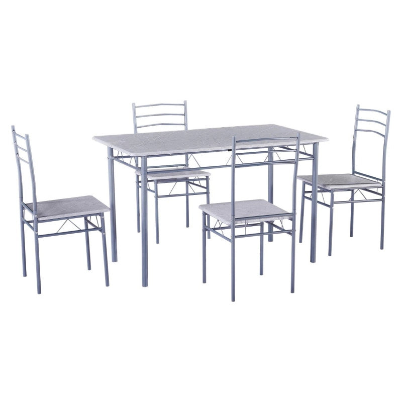 Set Tavolo E 4 Sedie Bergen Mdf Stone Grey E Struttura Metallo Silver
