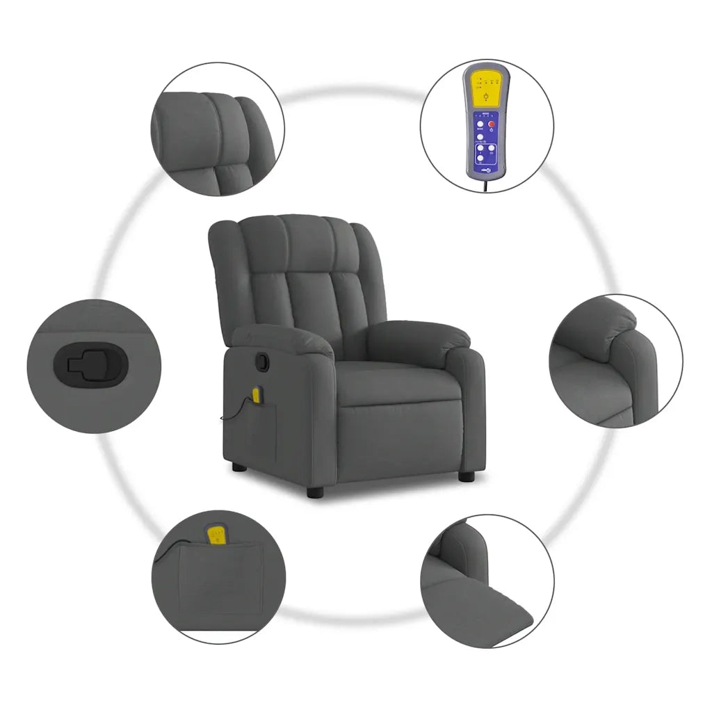 Poltrona Massaggiante | Sedia Relax Reclinabile Grigio Scuro in Tessuto