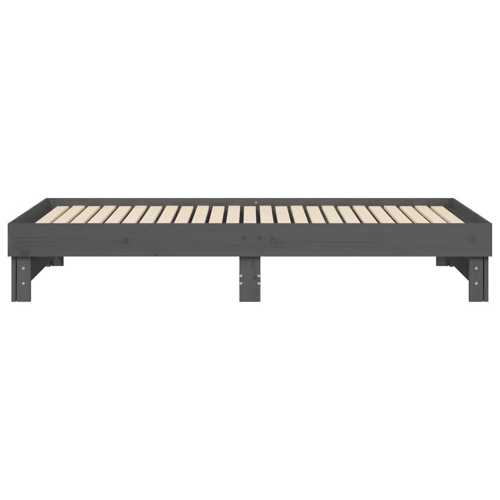 Dormeuse Estraibile Grigia 2x(100x200)cm Legno Massello di Pino 823376