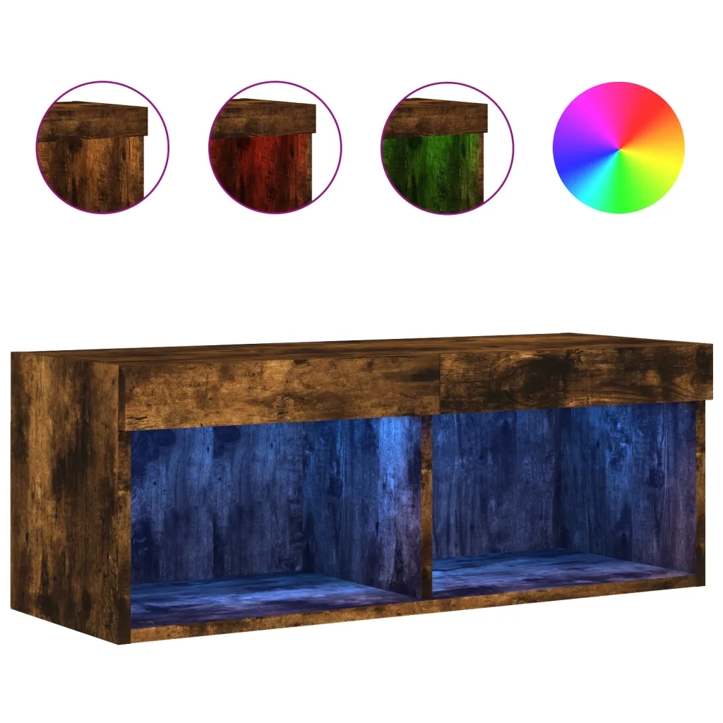Mobile Porta TV con Luci LED-Credenza TV Rovere Fumo 80x30x30 cm