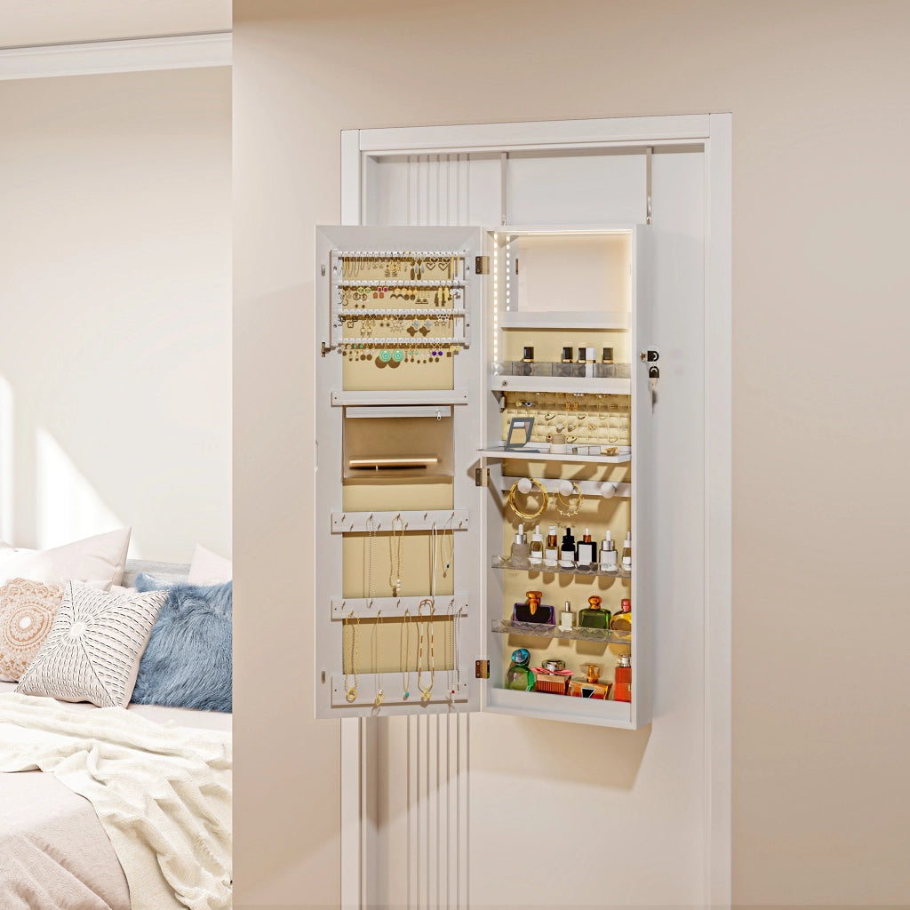 Specchio Armadio da Parete con Luci LED e Chiusura ¨C Zephmum ¨C Bianco