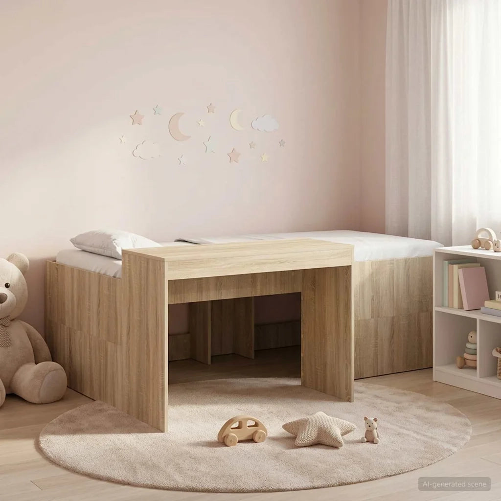Letto alto per bambini con scrivania Rovere Sonoma 80 x 200 cm