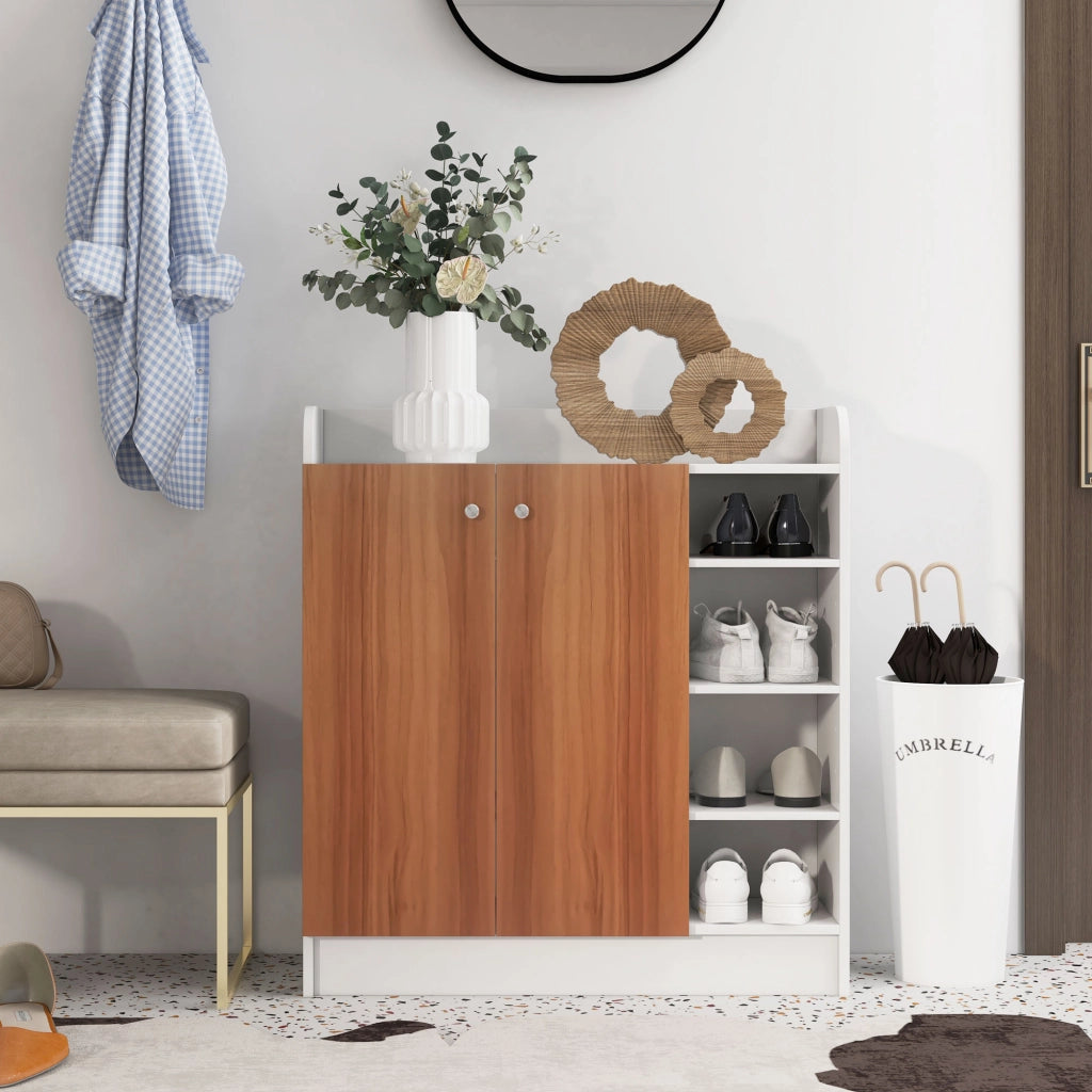 Armadio Scarpiera Moderno con 2 Ante e Ripiani Regolabili per 12 Paia di Scarpe ¨C Zephmum ¨C 83x30x90 cm Legno Naturale