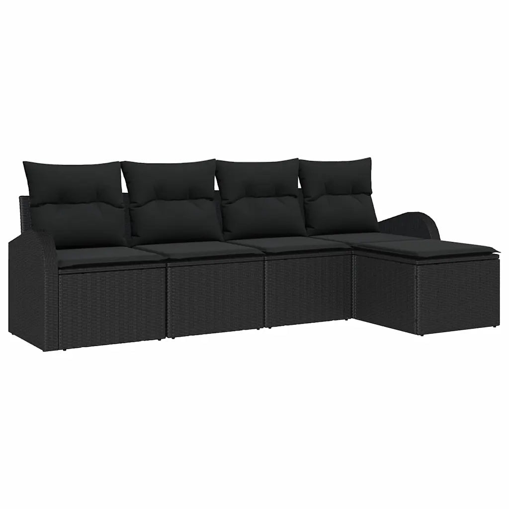 Set di divani con cuscino 5 pz | Set Salotto da Giardino Nero polyrattan